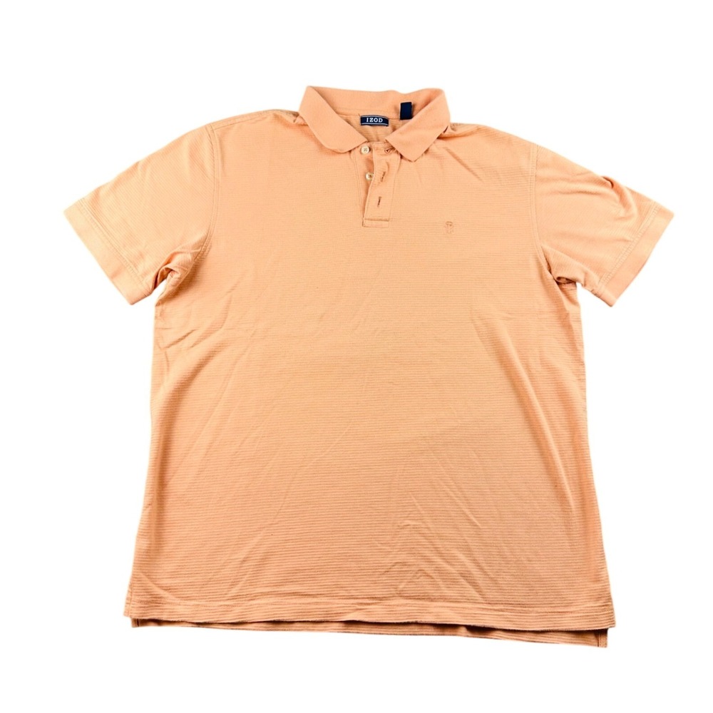 IZOD Polo Shirt Men L Orange Classic Fit Pique 100% Cotton Short Sleeve Business